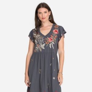 Johnny Was Manu Boho Embroidered Flutter Sleeve Knit Dress Gray Size L